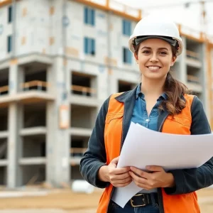 Allison Konwinski standing in front of construction site