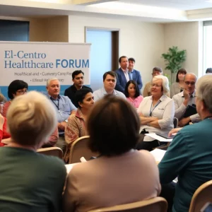 Residents and healthcare leaders discussing at El Centro community forum