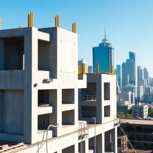 Installation of precast concrete elements on a construction site