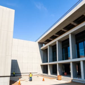 Construction of Raleigh City Hall using precast concrete panels.