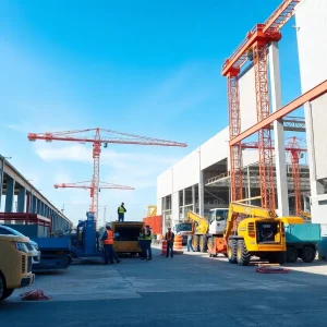 Construction site of Rivian's electric vehicle plant in East Georgia