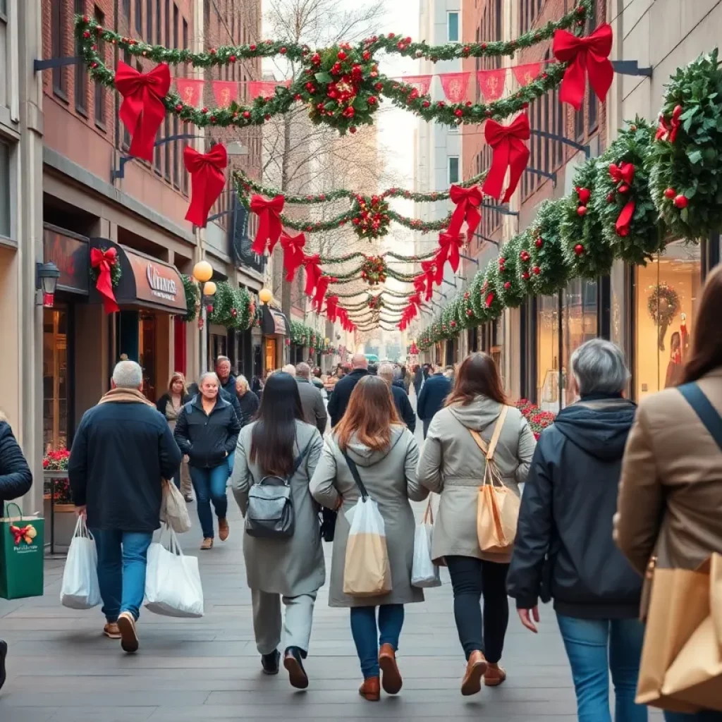 Crowded Atlanta street during Christmas shopping season