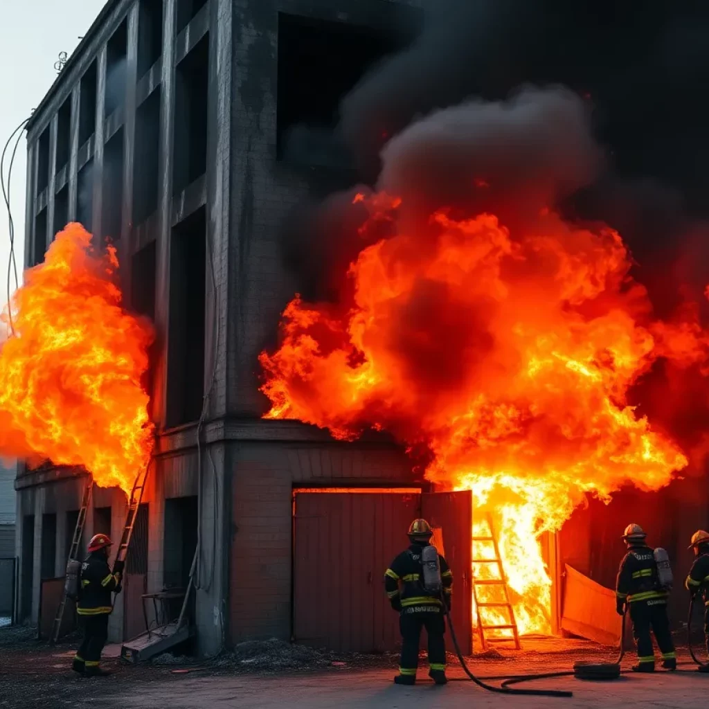 Firefighters extinguishing a blaze in an abandoned building in Atlanta.