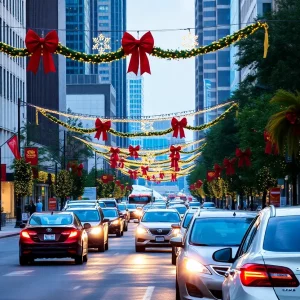 Holiday traffic in Atlanta with decorations