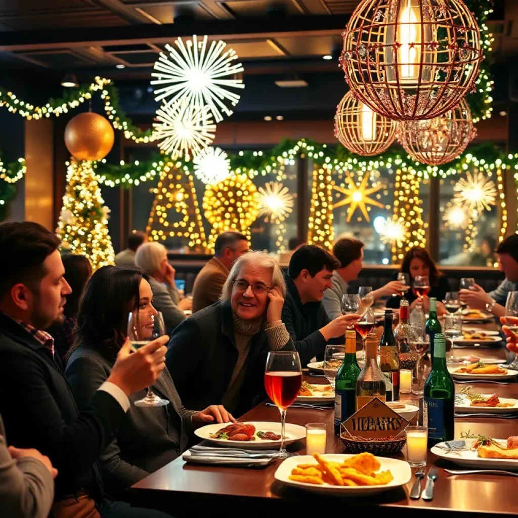 Festive New Year's Eve dining scene at a restaurant in Atlanta