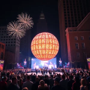 Crowd celebrating the return of the Atlanta Peach Drop at Underground Atlanta.