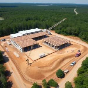 Ongoing construction at Atlanta's public safety training center with visible structures and surrounding trees.