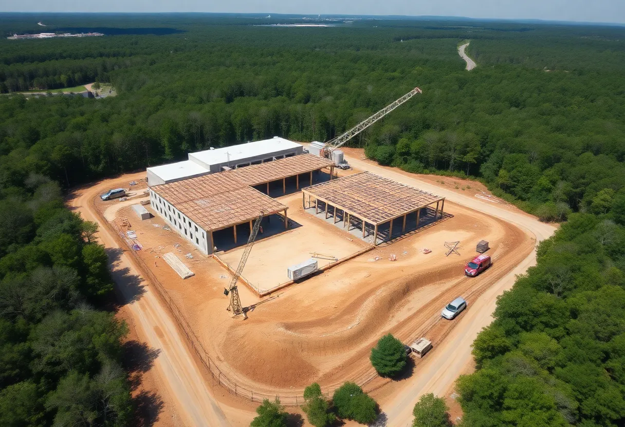 Ongoing construction at Atlanta's public safety training center with visible structures and surrounding trees.