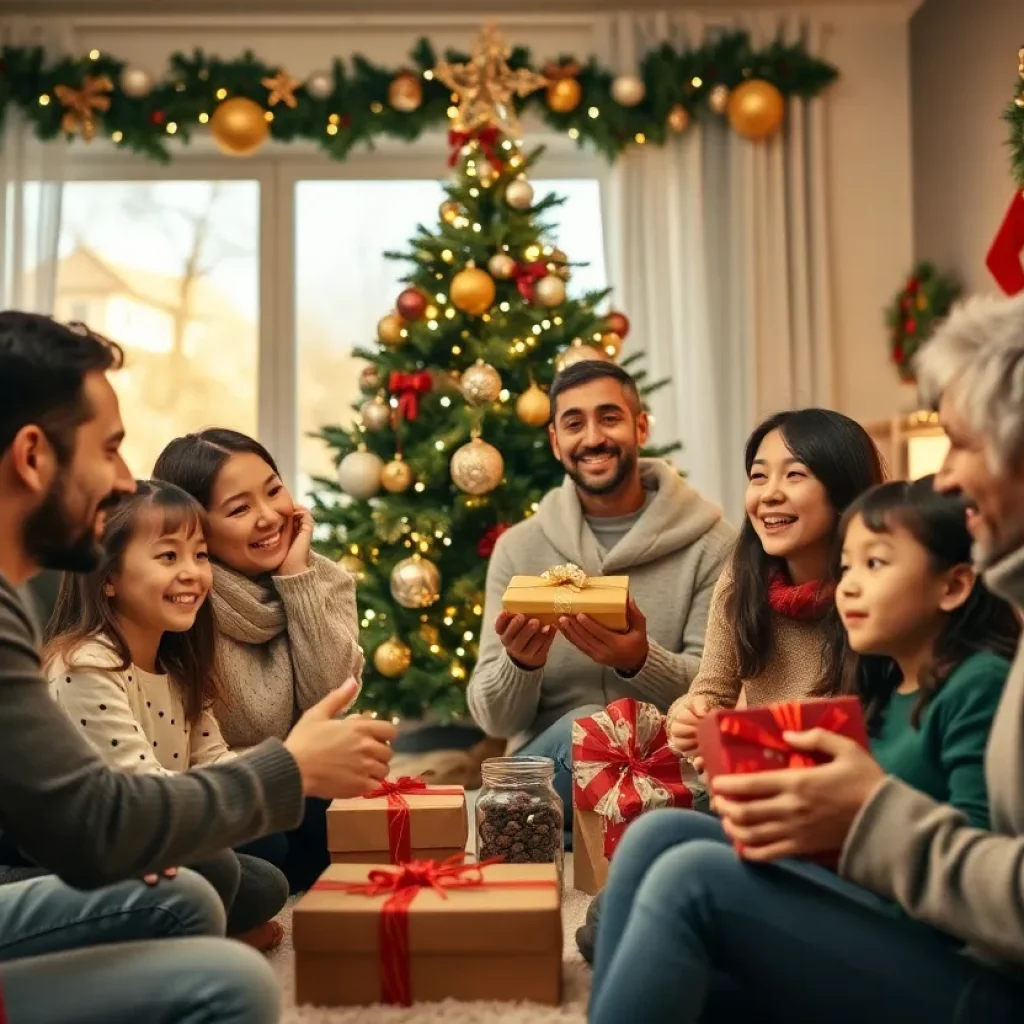 McCartin family celebrating Christmas together with gifts and decorations.