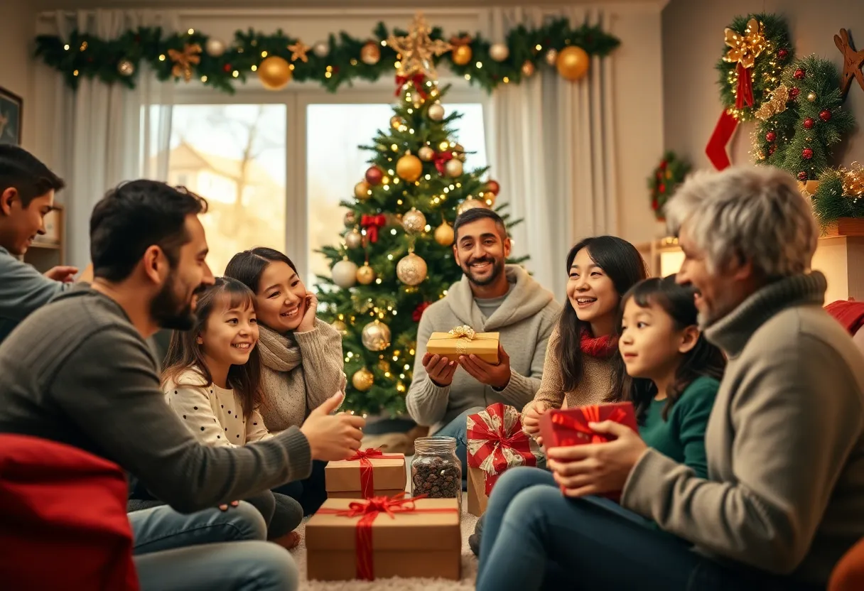 McCartin family celebrating Christmas together with gifts and decorations.