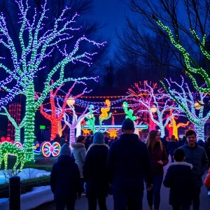 Families enjoying the holiday lights at Atlanta Zoo