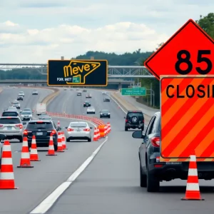 Construction lane closures on I-85 in DeKalb County, Georgia