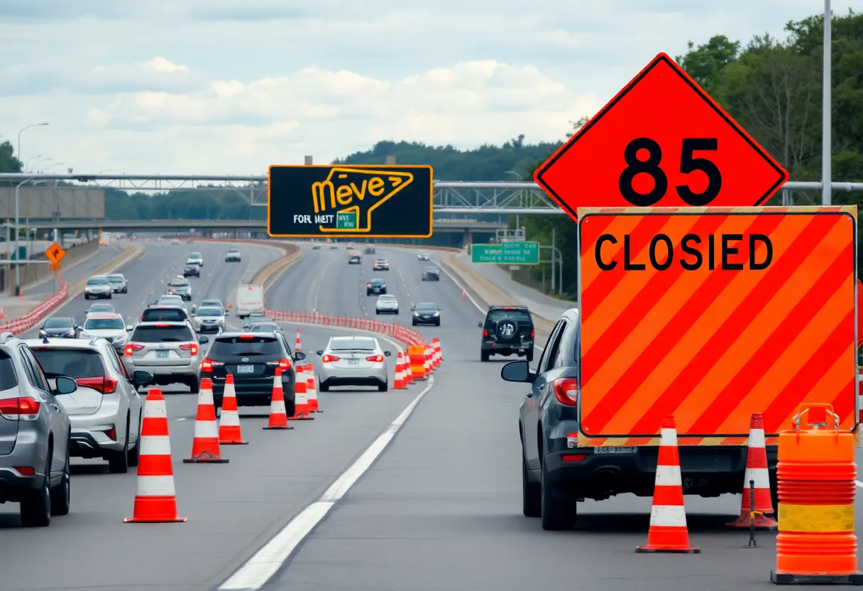 Construction lane closures on I-85 in DeKalb County, Georgia