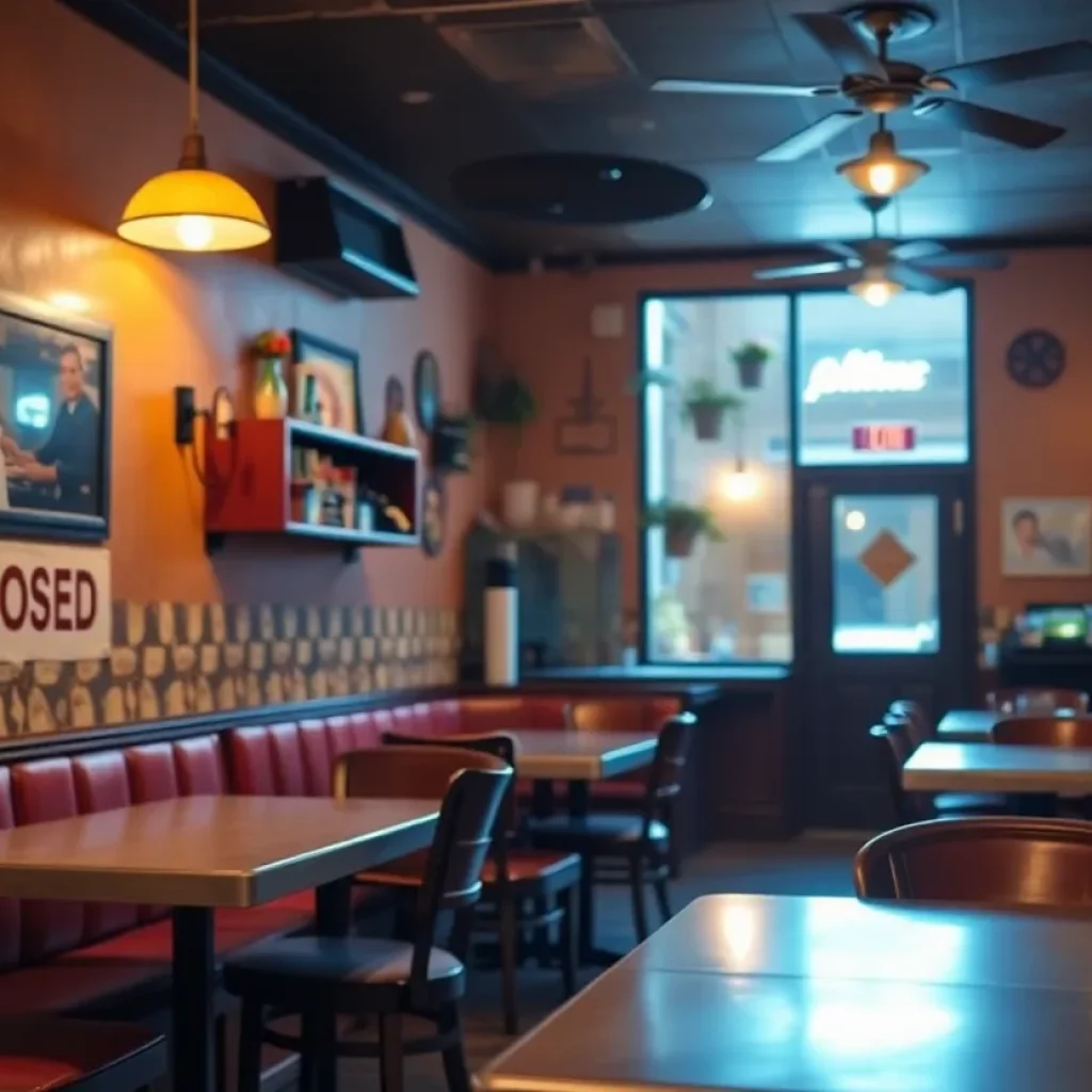 Interior of Junior's Pizza with 'Closed' sign