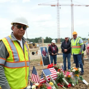 Memorial dedicated to Andrew Morgan, a construction worker who lost his life in an accident.