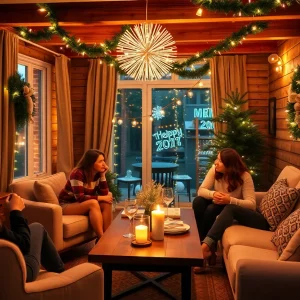 Friends celebrating New Year's Eve in an Airbnb rental