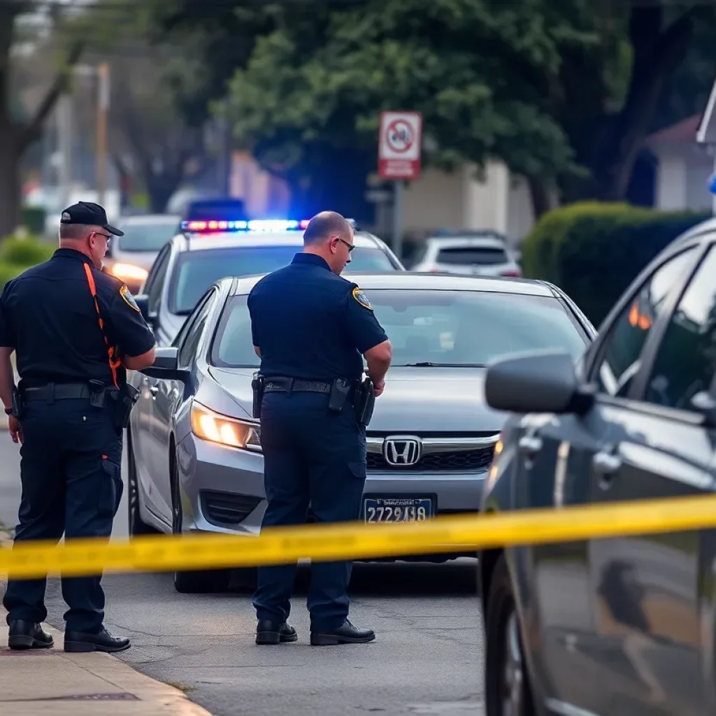 Police officers examining a car theft scene in Atlanta