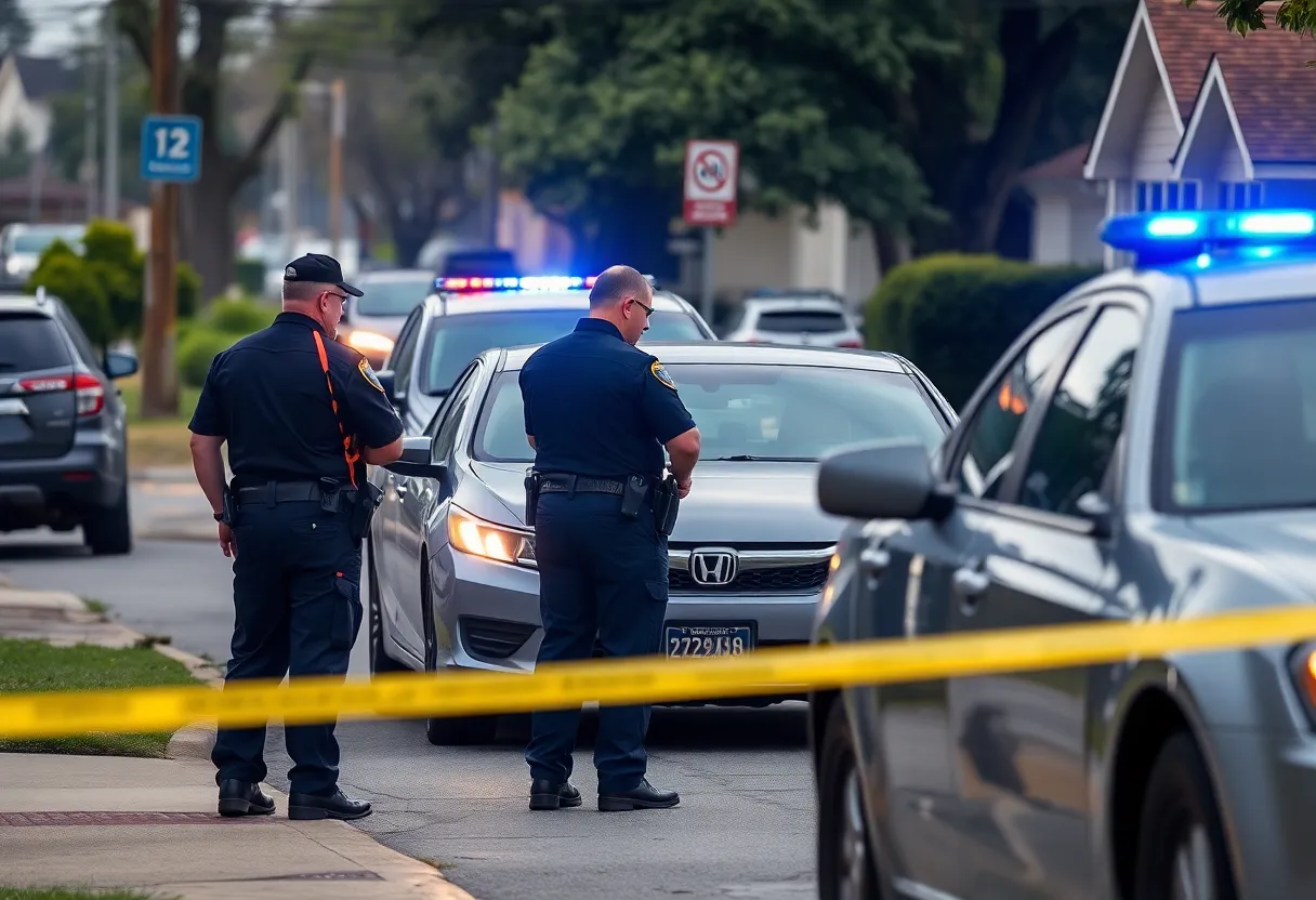 Police officers examining a car theft scene in Atlanta