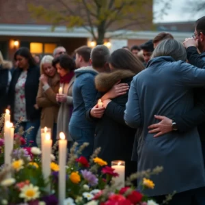 Community members gather in mourning after the Winder High School shooting.