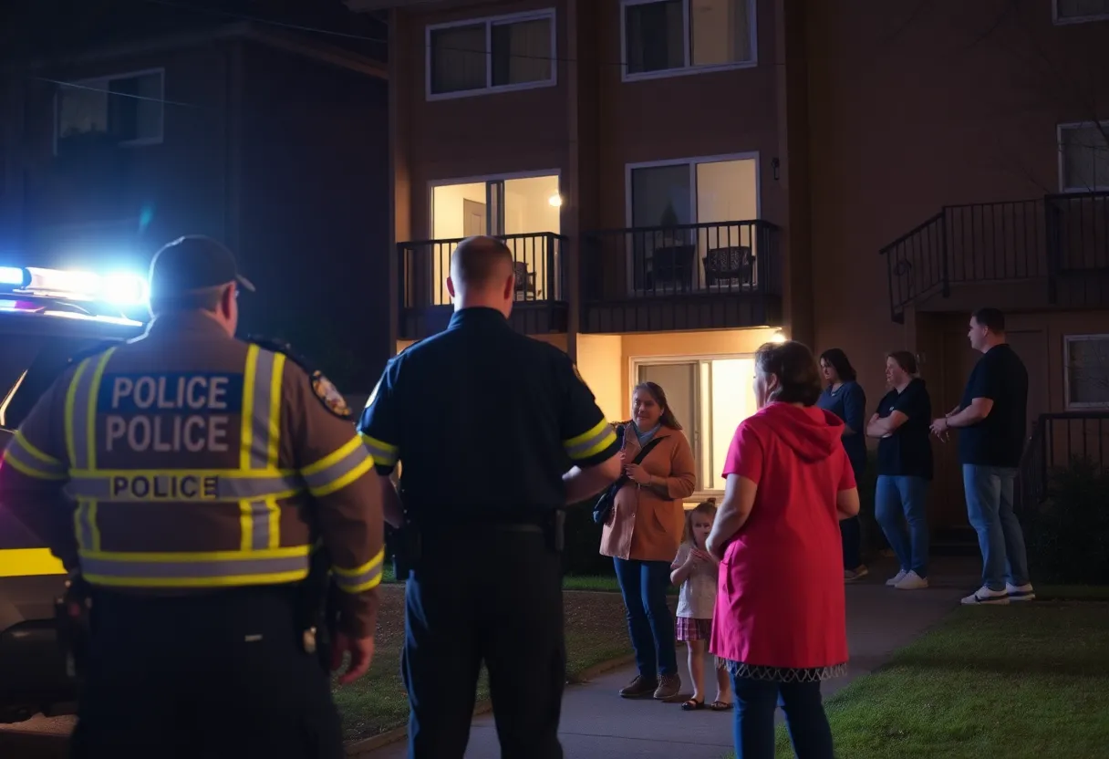 Crime scene at an apartment complex in Atlanta following a shooting incident involving children.