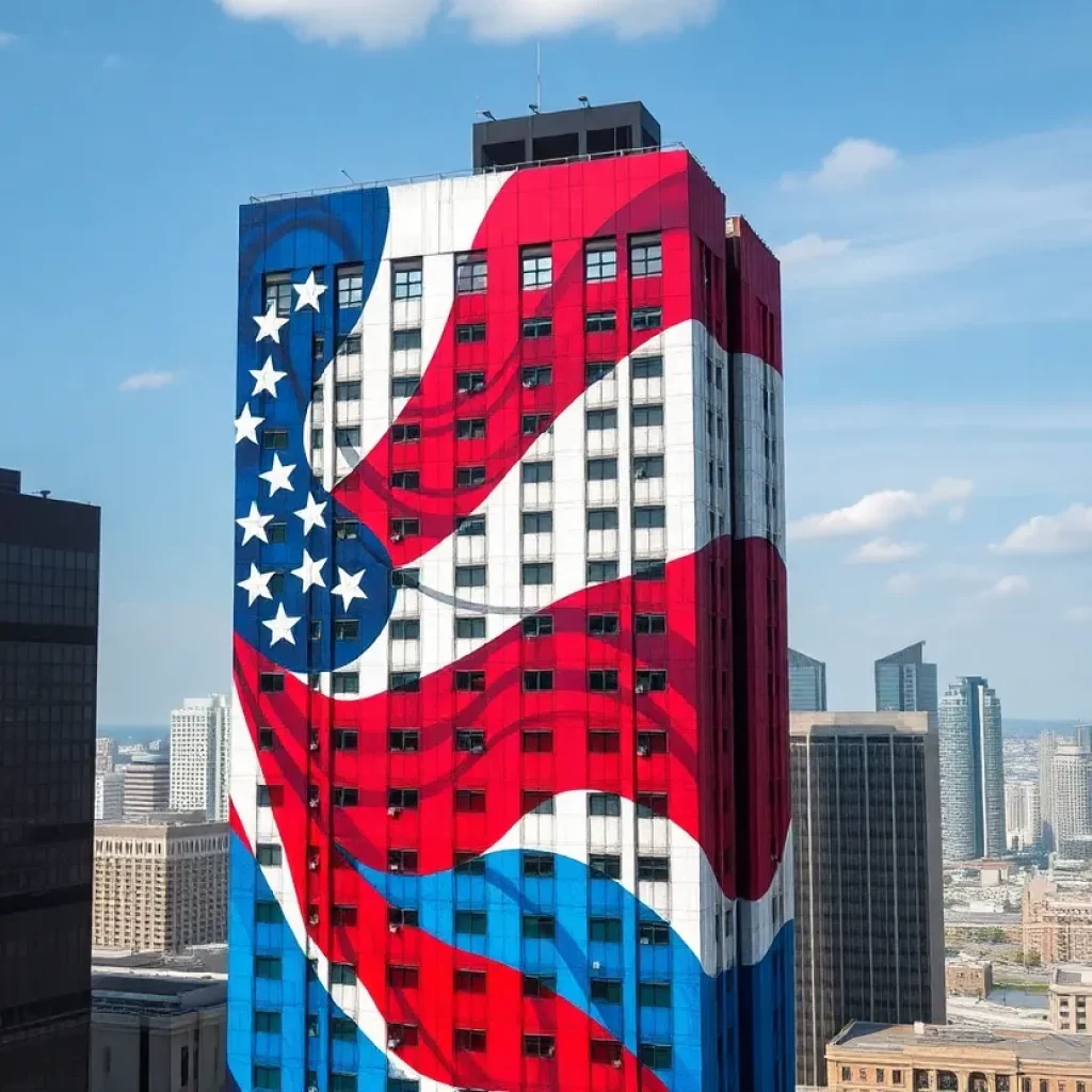 Mural of Jimmy Carter against the Atlanta skyline