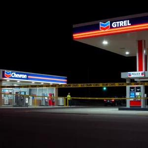 Police investigation scene at Chevron Gas Station in Atlanta