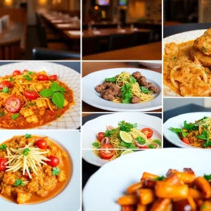 A variety of dishes from Atlanta restaurants showcasing diverse cuisines.