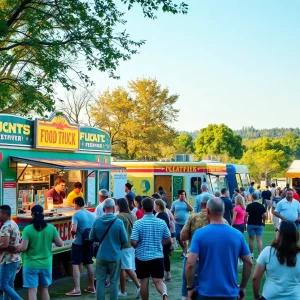 Visitors enjoying food at Atlanta Food Truck Festival 2025 in Piedmont Park