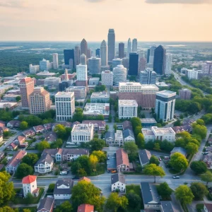 Aerial view of homes in Atlanta, Georgia