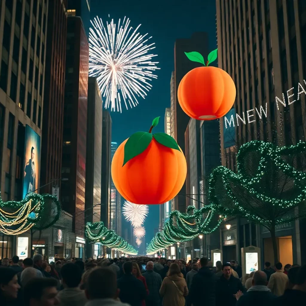 Crowd celebrating New Year’s Eve in Atlanta at the Peach Drop Festival