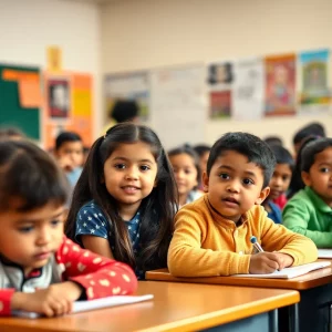 Children in a classroom engaged in lessons