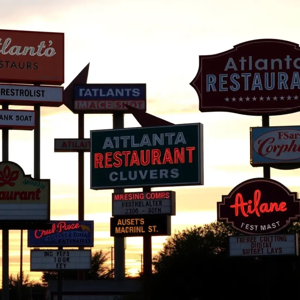 Signboard collage of closed restaurants in Atlanta