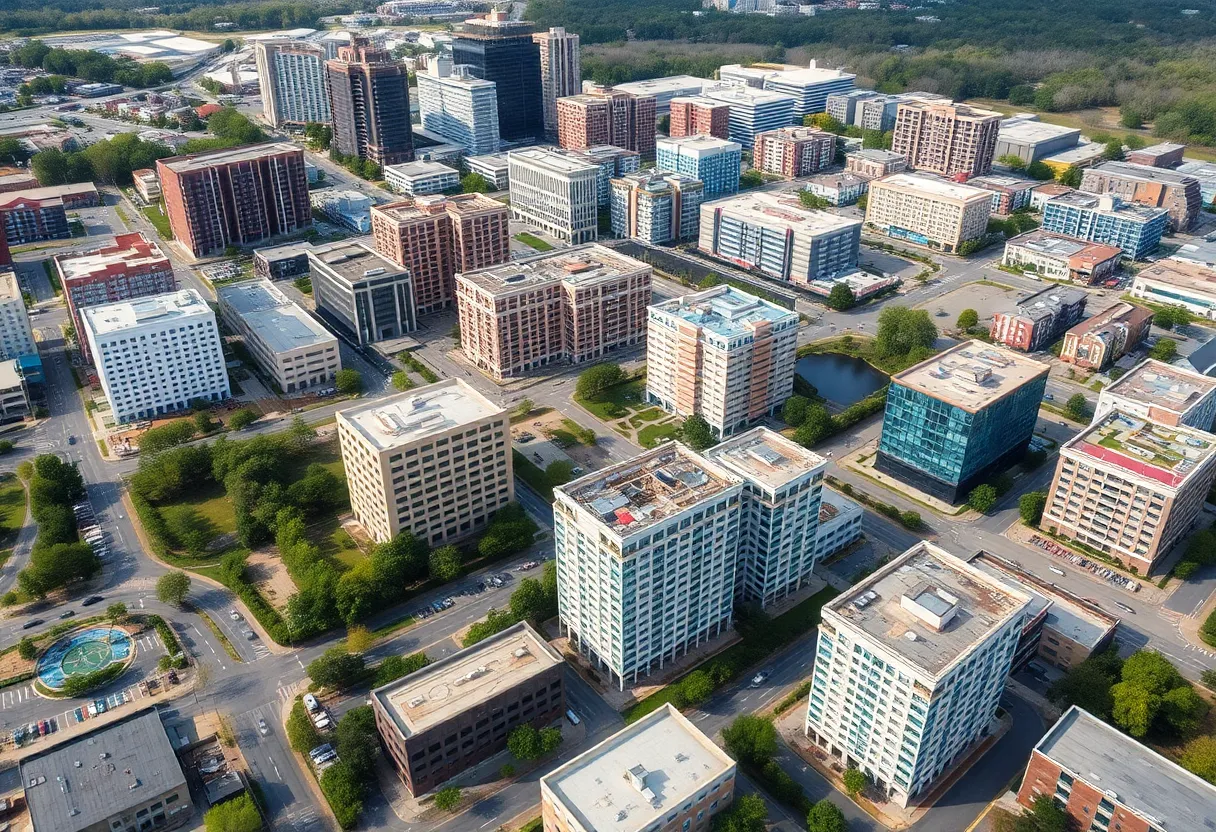 Aerial view of Atlanta's suburban office space undergoing transformation.