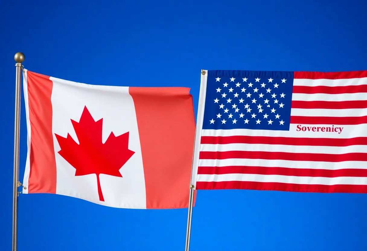 Representation of Canada and U.S. flags symbolizing sovereignty and trade tensions