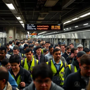 An image depicting a busy MARTA station with signs of distress.