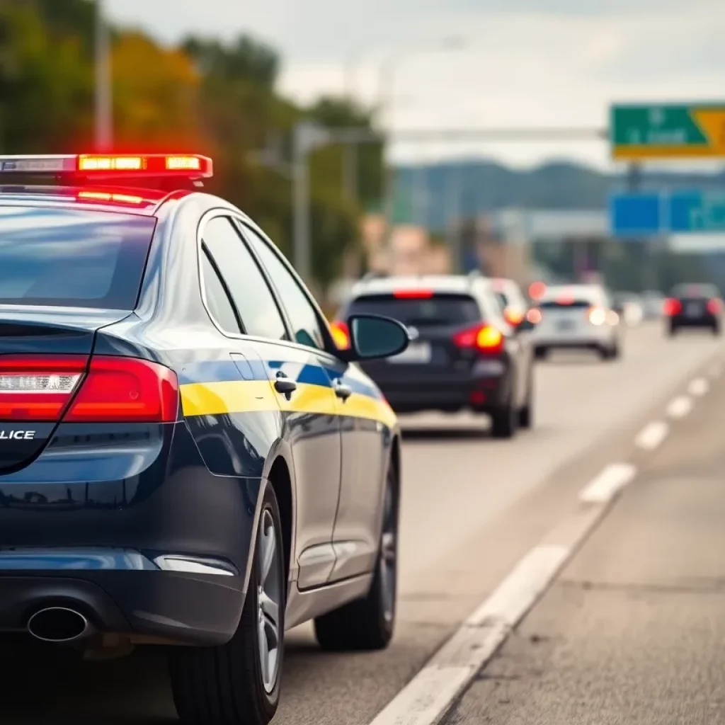 Dunwoody police car on highway enforcing traffic laws