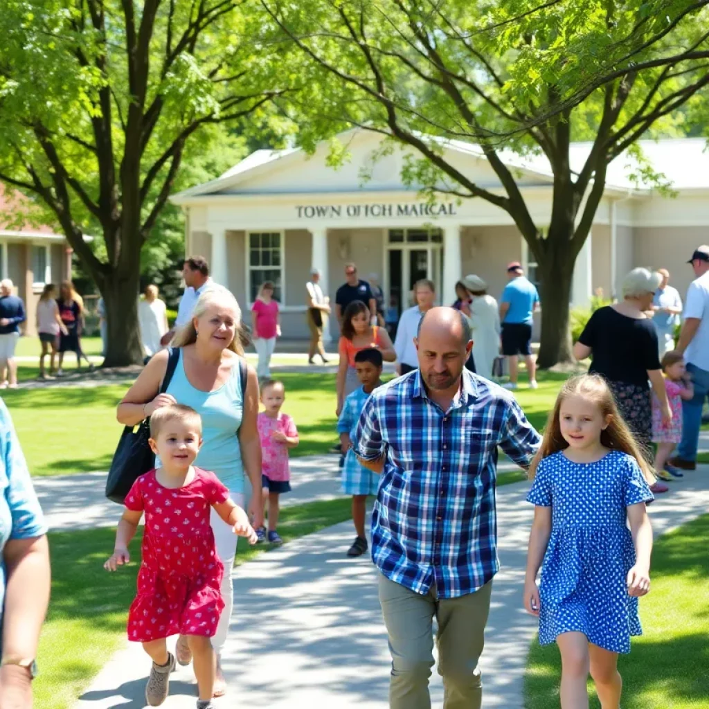 Families enjoying a sunny day in a Dunwoody park with children playing.