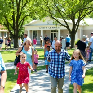 Families enjoying a sunny day in a Dunwoody park with children playing.