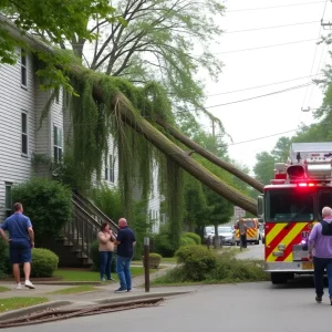 A fallen tree on a duplex in Atlanta's Candler Park neighborhood