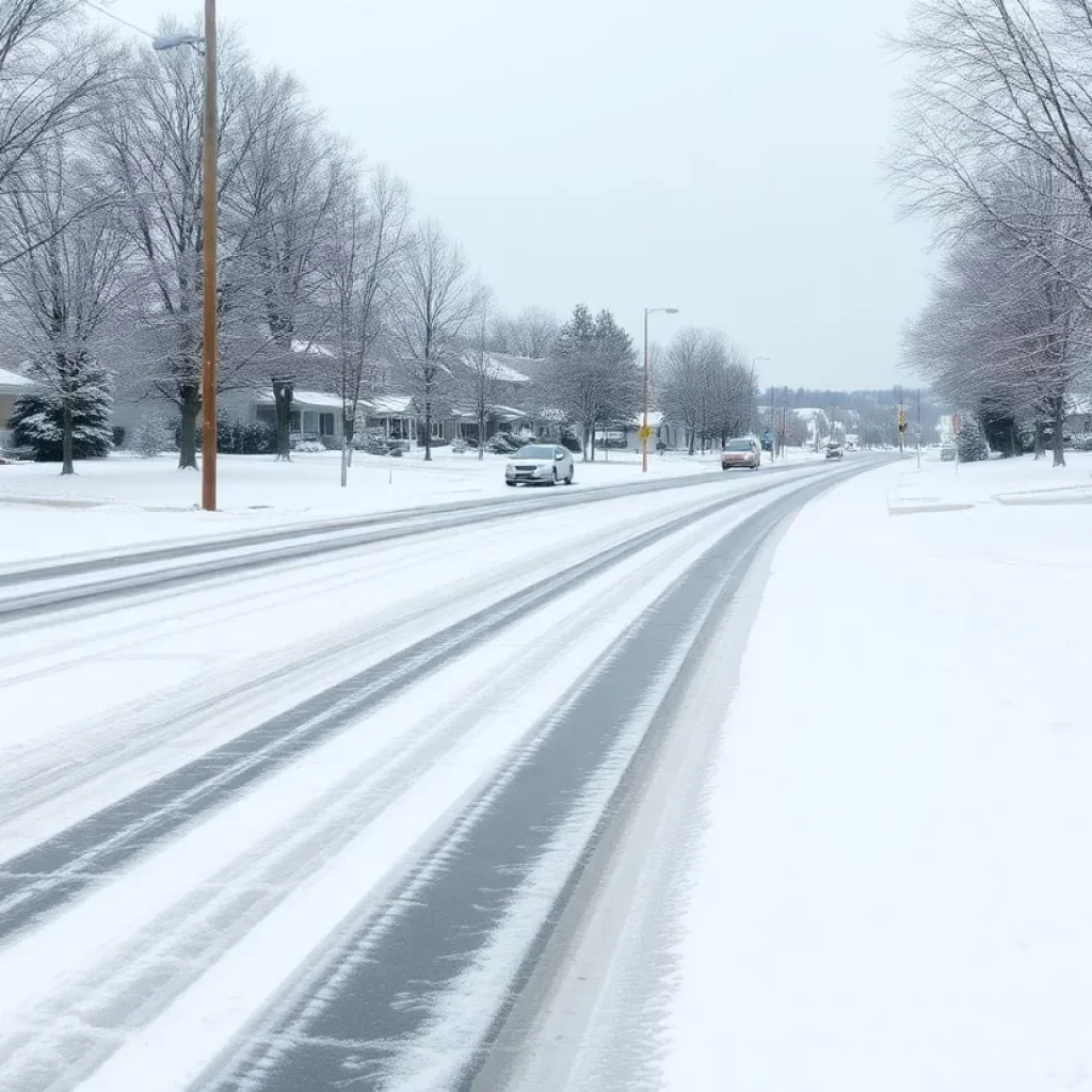 Icy roads and a snowy neighborhood in Fayette County during a winter storm.