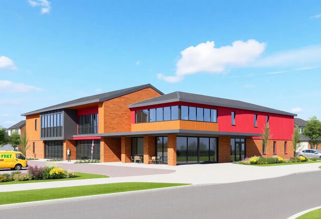 Rendering of Hearn Community Hub with library and fire station