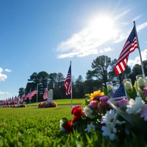 Flags at half-staff and flowers in memory of Jimmy Carter in Plains, Georgia