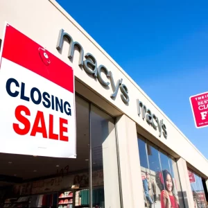 Macy's store with a closing sale sign in front