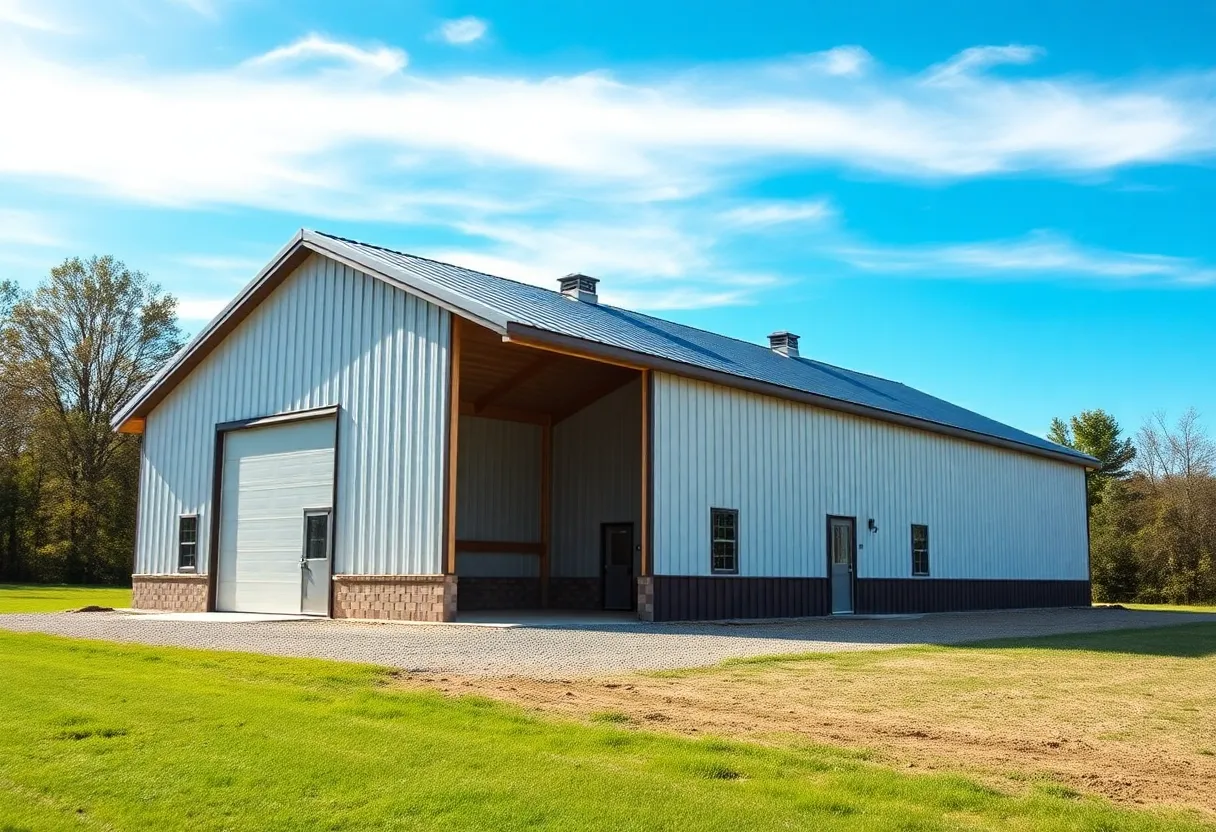 Contemporary pole barn constructed in Georgia with energy-efficient features.