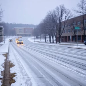 Icy road conditions near a school in North Georgia