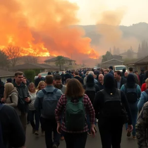 Residents evacuating due to a wildfire in Pacific Palisades