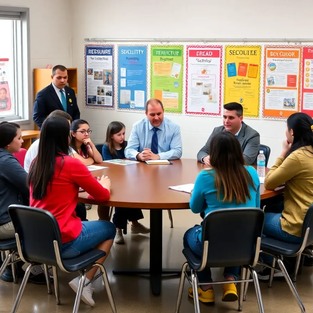 Students and officials discussing school safety measures