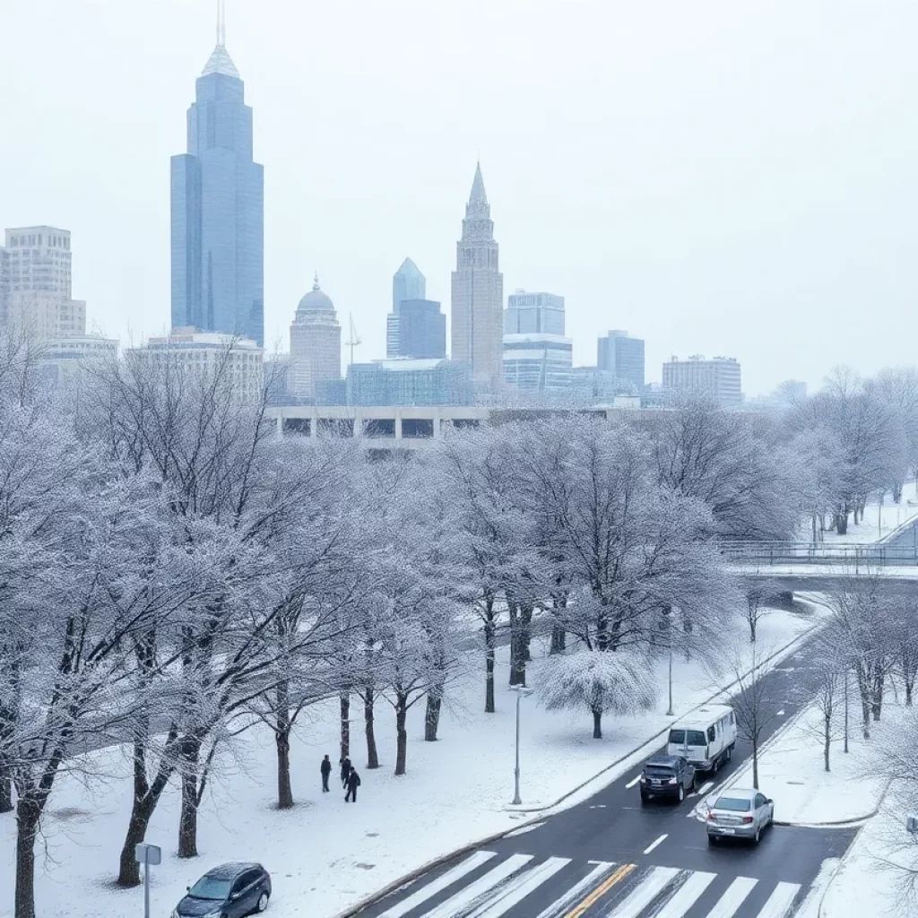 Snow covering buildings and trees in Metro Atlanta