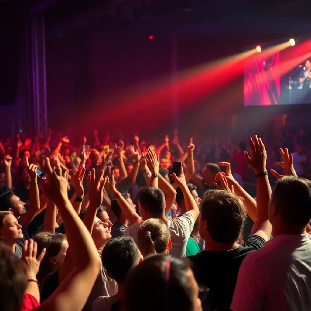 Audience enjoying Tim Heidecker's concert in Atlanta