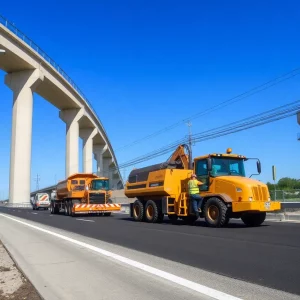 Construction workers and machinery working on transportation improvements in Georgia